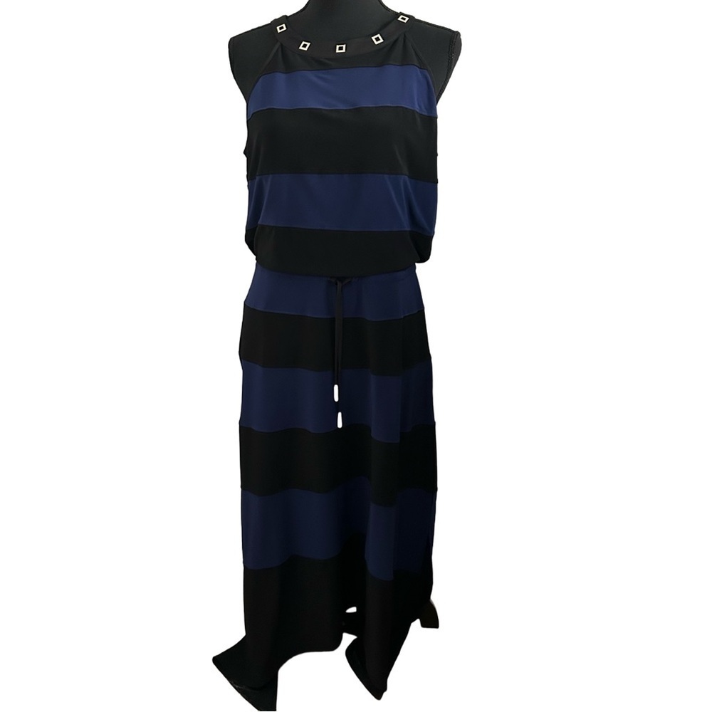 White House Black Market Blue and Black Striped Dress